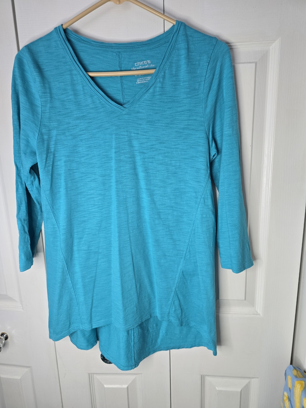 Chico's Turquoise V-Neck 3/4 Sleeve Women's Top